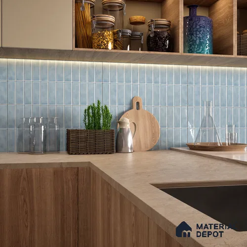 Faux Subway Wall Tile TL 04687 G Vertiline Brick Solara River Blue 2 ft x 1 ft Ceramic Glossy Finish - 9 mm | Suitable For Kitchen, Bathroom Walls and Backsplashes | Please Expect a Slight Variation of Pattern