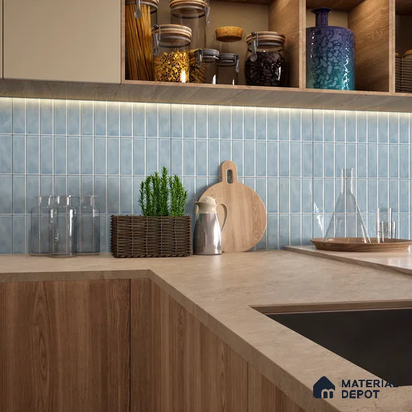 Faux Subway Wall Tile TL 04687 G Vertiline Brick Solara River Blue 2 ft x 1 ft Ceramic Glossy Finish - 9 mm | Suitable For Kitchen, Bathroom Walls and Backsplashes | Please Expect a Slight Variation of Pattern (Sample)
