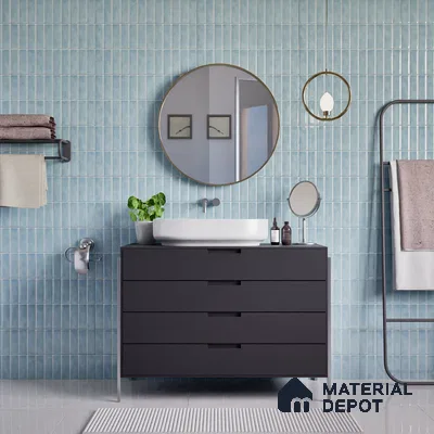 Faux Subway Wall Tile TL 04687 G Vertiline Brick Solara River Blue 2 ft x 1 ft Ceramic Glossy Finish - 9 mm | Suitable For Kitchen, Bathroom Walls and Backsplashes | Please Expect a Slight Variation of Pattern (Sample)