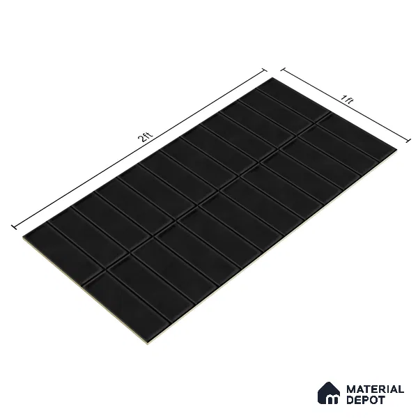 Faux Subway Wall Tile TL 04687 H Vertiline Brick Solara Gris Black 2 ft x 1 ft Ceramic Matte Finish - 9 mm | Suitable For Kitchen, Bathroom Walls and Backsplashes | Please Expect a Slight Variation of Pattern