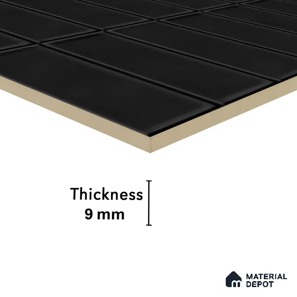 Faux Subway Wall Tile TL 04687 H Vertiline Brick Solara Gris Black 2 ft x 1 ft Ceramic Matte Finish - 9 mm | Suitable For Kitchen, Bathroom Walls and Backsplashes | Please Expect a Slight Variation of Pattern