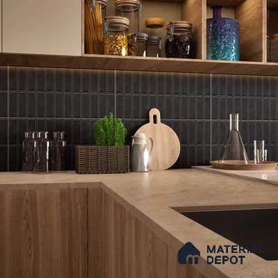Faux Subway Wall Tile TL 04687 H Vertiline Brick Solara Gris Black 2 ft x 1 ft Ceramic Matte Finish - 9 mm | Suitable For Kitchen, Bathroom Walls and Backsplashes | Please Expect a Slight Variation of Pattern