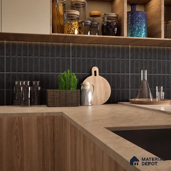 Faux Subway Wall Tile TL 04687 H Vertiline Brick Solara Gris Black 2 ft x 1 ft Ceramic Matte Finish - 9 mm | Suitable For Kitchen, Bathroom Walls and Backsplashes | Please Expect a Slight Variation of Pattern