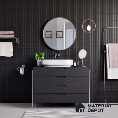 Faux Subway Wall Tile TL 04687 H Vertiline Brick Solara Gris Black 2 ft x 1 ft Ceramic Matte Finish - 9 mm | Suitable For Kitchen, Bathroom Walls and Backsplashes | Please Expect a Slight Variation of Pattern