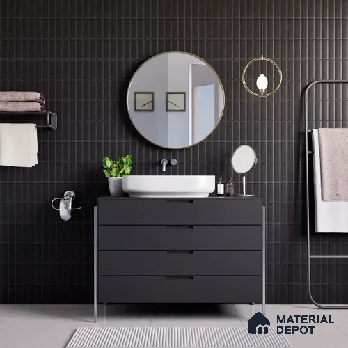 Faux Subway Wall Tile TL 04687 H Vertiline Brick Solara Gris Black 2 ft x 1 ft Ceramic Matte Finish - 9 mm | Suitable For Kitchen, Bathroom Walls and Backsplashes | Please Expect a Slight Variation of Pattern