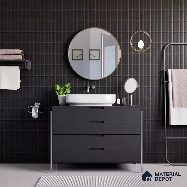 Faux Subway Wall Tile TL 04687 H Vertiline Brick Solara Gris Black 2 ft x 1 ft Ceramic Matte Finish - 9 mm | Suitable For Kitchen, Bathroom Walls and Backsplashes | Please Expect a Slight Variation of Pattern