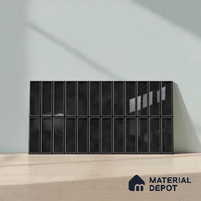 Faux Subway Wall Tile TL 04687 J Vertiline Brick Solara Velvet Black 2 ft x 1 ft Ceramic Glossy Finish - 9 mm | Suitable For Kitchen, Bathroom Walls and Backsplashes | Please Expect a Slight Variation of Pattern