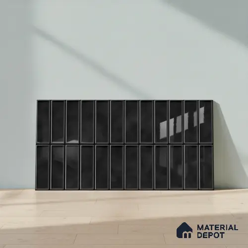 Faux Subway Wall Tile TL 04687 J Vertiline Brick Solara Velvet Black 2 ft x 1 ft Ceramic Glossy Finish - 9 mm | Suitable For Kitchen, Bathroom Walls and Backsplashes | Please Expect a Slight Variation of Pattern