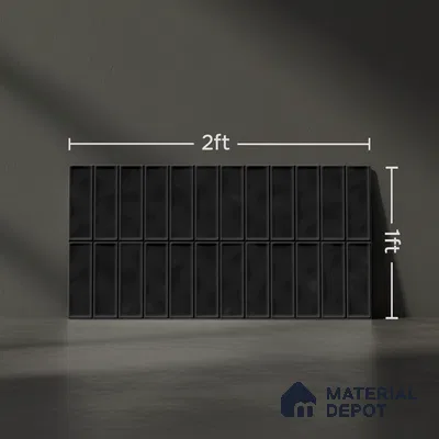 Faux Subway Wall Tile TL 04687 J Vertiline Brick Solara Velvet Black 2 ft x 1 ft Ceramic Glossy Finish - 9 mm | Suitable For Kitchen, Bathroom Walls and Backsplashes | Please Expect a Slight Variation of Pattern