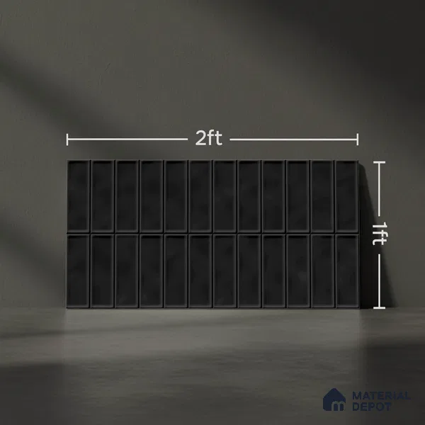 Faux Subway Wall Tile TL 04687 J Vertiline Brick Solara Velvet Black 2 ft x 1 ft Ceramic Glossy Finish - 9 mm | Suitable For Kitchen, Bathroom Walls and Backsplashes | Please Expect a Slight Variation of Pattern