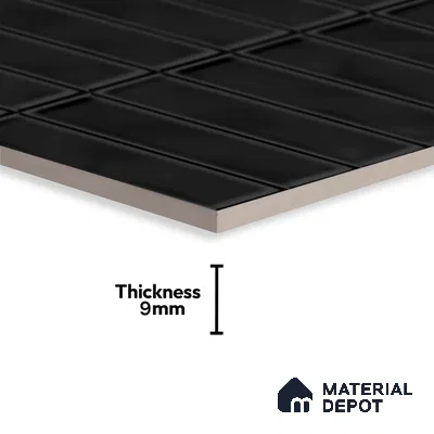 Faux Subway Wall Tile TL 04687 J Vertiline Brick Solara Velvet Black 2 ft x 1 ft Ceramic Glossy Finish - 9 mm | Suitable For Kitchen, Bathroom Walls and Backsplashes | Please Expect a Slight Variation of Pattern