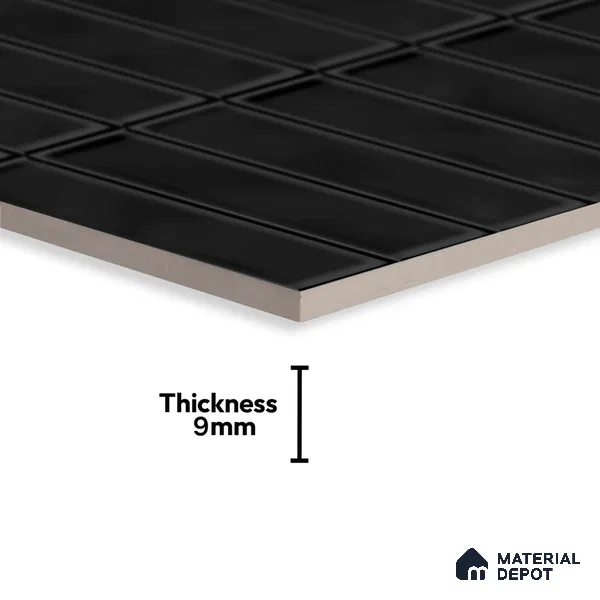Faux Subway Wall Tile TL 04687 J Vertiline Brick Solara Velvet Black 2 ft x 1 ft Ceramic Glossy Finish - 9 mm | Suitable For Kitchen, Bathroom Walls and Backsplashes | Please Expect a Slight Variation of Pattern