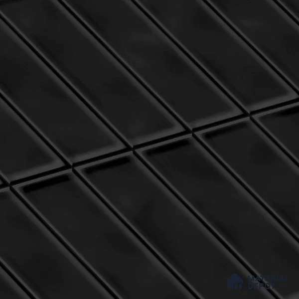 Faux Subway Wall Tile TL 04687 J Vertiline Brick Solara Velvet Black 2 ft x 1 ft Ceramic Glossy Finish - 9 mm | Suitable For Kitchen, Bathroom Walls and Backsplashes | Please Expect a Slight Variation of Pattern