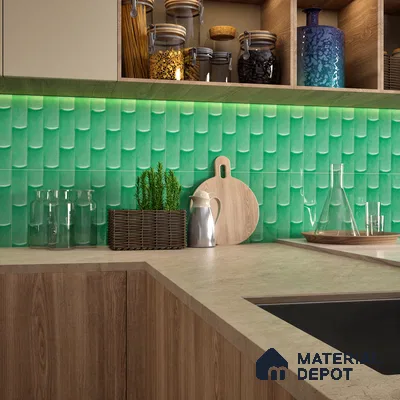 Faux Subway Wall Tile TL 04692 F Gradient Solara Savage Green 2 ft x 1 ft Ceramic Glossy Finish - 9 mm | Suitable For Kitchen, Bathroom Walls and Backsplashes | Please Expect a Slight Variation of Pattern (Sample)