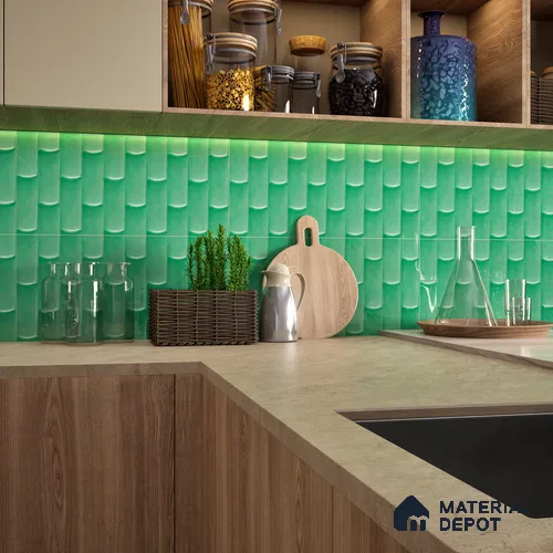 Faux Subway Wall Tile TL 04692 F Gradient Solara Savage Green 2 ft x 1 ft Ceramic Glossy Finish - 9 mm | Suitable For Kitchen, Bathroom Walls and Backsplashes | Please Expect a Slight Variation of Pattern
