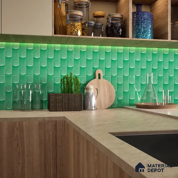 Faux Subway Wall Tile TL 04692 F Gradient Solara Savage Green 2 ft x 1 ft Ceramic Glossy Finish - 9 mm | Suitable For Kitchen, Bathroom Walls and Backsplashes | Please Expect a Slight Variation of Pattern (Sample)