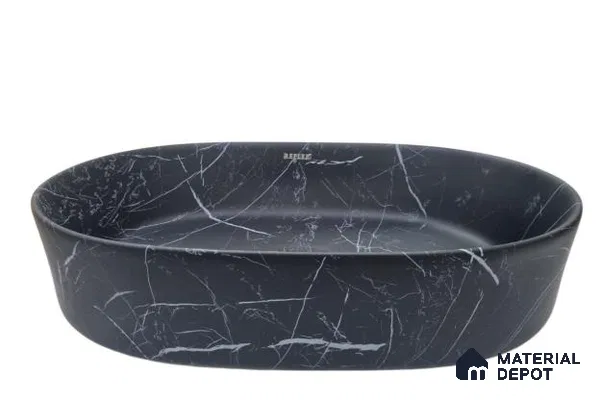 Veyora Sink BS 00148 Charcoal Vein 305 x 483 x 120 mm Circular Ceramic Matte Finish Designer Basin - 120 mm | Suitable For Bathroom, Vanity & Utility Areas