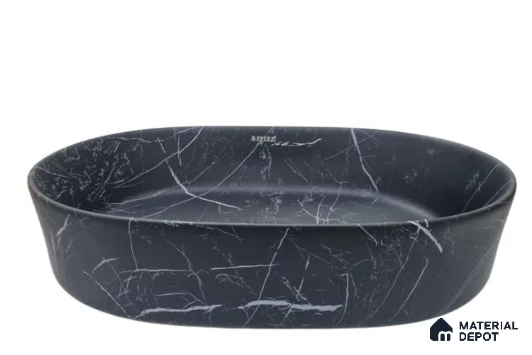 Veyora Sink BS 00148 Charcoal Vein 305 x 483 x 120 mm Circular Ceramic Matte Finish Designer Basin - 120 mm | Suitable For Bathroom, Vanity & Utility Areas