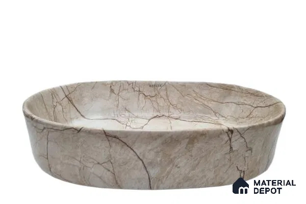 Veyora Sink BS 00149 Mocha Vein 305 x 483 x 120 mm Circular Ceramic Matte Finish Designer Basin - 120 mm | Suitable For Bathroom, Vanity & Utility Areas