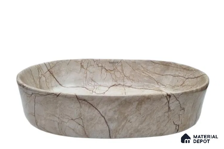 Veyora Sink BS 00149 Mocha Vein 305 x 483 x 120 mm Circular Ceramic Matte Finish Designer Basin - 120 mm | Suitable For Bathroom, Vanity & Utility Areas