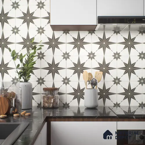 Moroccan Floor & Wall Athangudi Tile TL 04353 Choco Brown 1 ft x 1 ft Matte Finish Ceramic Tile - 9 mm | Suitable For Kitchen, Bathroom, Dining Area | Please Expect a Slight Variation of Pattern