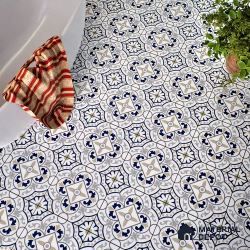 Moroccan Floor & Wall Tile TL 04352 Grey & Blue 1 ft x 1 ft Matte Finish Ceramic Tile - 9 mm | Suitable For Kitchen, Bathroom, Dining Area | Please Expect a Slight Variation of Pattern