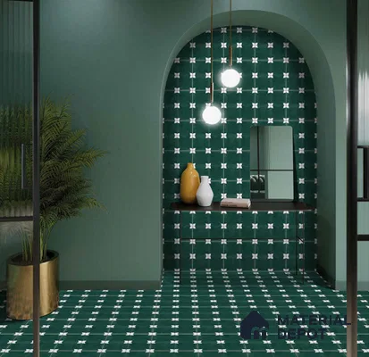 Moroccan Floor & Wall Tile TL 04354 Athangudi Green Matte Finish 1 ft x 1 ft Ceramic Tile - 9 mm | Suitable For Kitchen, Bathroom, Dining Area | Please Expect a Slight Variation of Pattern