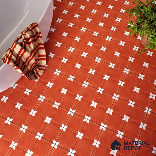 Moroccan Floor & Wall Tile TL 04354 D Athangudi Earth Brown 1 ft x 1 ft Matte Finish Ceramic Tile - 9 mm | Suitable For Kitchen, Bathroom, Dining Area | Please Expect a Slight Variation of Pattern