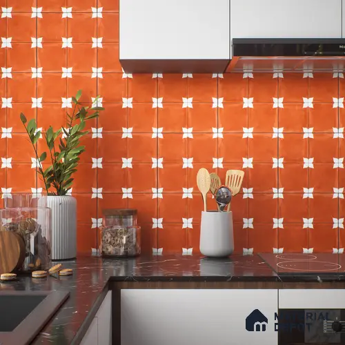 Moroccan Floor & Wall Tile TL 04354 D Athangudi Earth Brown 1 ft x 1 ft Matte Finish Ceramic Tile - 9 mm | Suitable For Kitchen, Bathroom, Dining Area | Please Expect a Slight Variation of Pattern