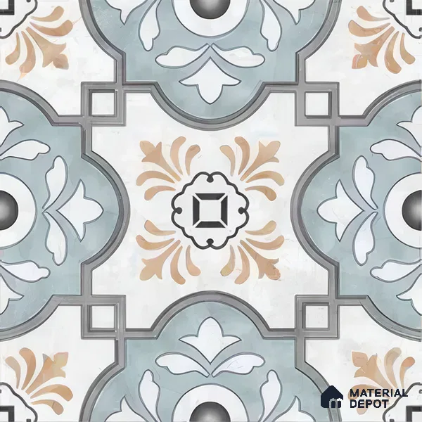 Moroccan Floor & Wall Tile TL 04355 Sky Blue 1 ft x 1 ft Matte Finish Ceramic Tile - 9 mm | Suitable For Kitchen, Bathroom, Dining Area | Please Expect a Slight Variation of Pattern