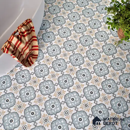 Moroccan Floor & Wall Tile TL 04355 Sky Blue 1 ft x 1 ft Matte Finish Ceramic Tile - 9 mm | Suitable For Kitchen, Bathroom, Dining Area | Please Expect a Slight Variation of Pattern