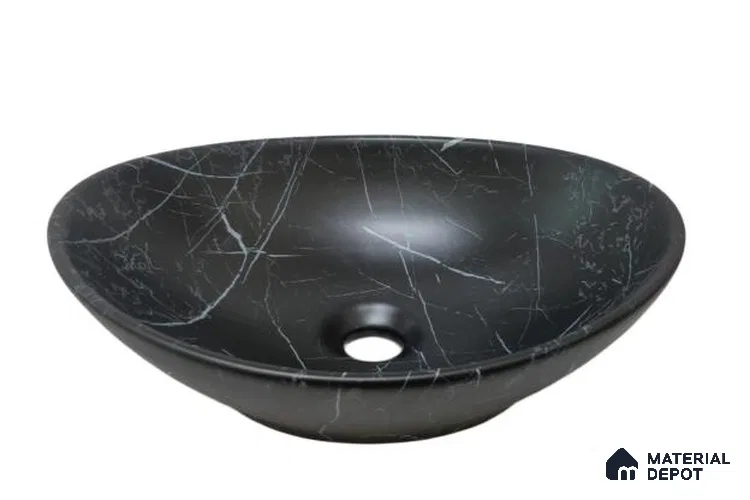 Veyora Sink BS 00147 Shadow Marble 330 x 406 x 130 mm Circular Ceramic Matte Finish Designer Basin - 130 mm | Suitable For Bathroom, Vanity & Utility Areas