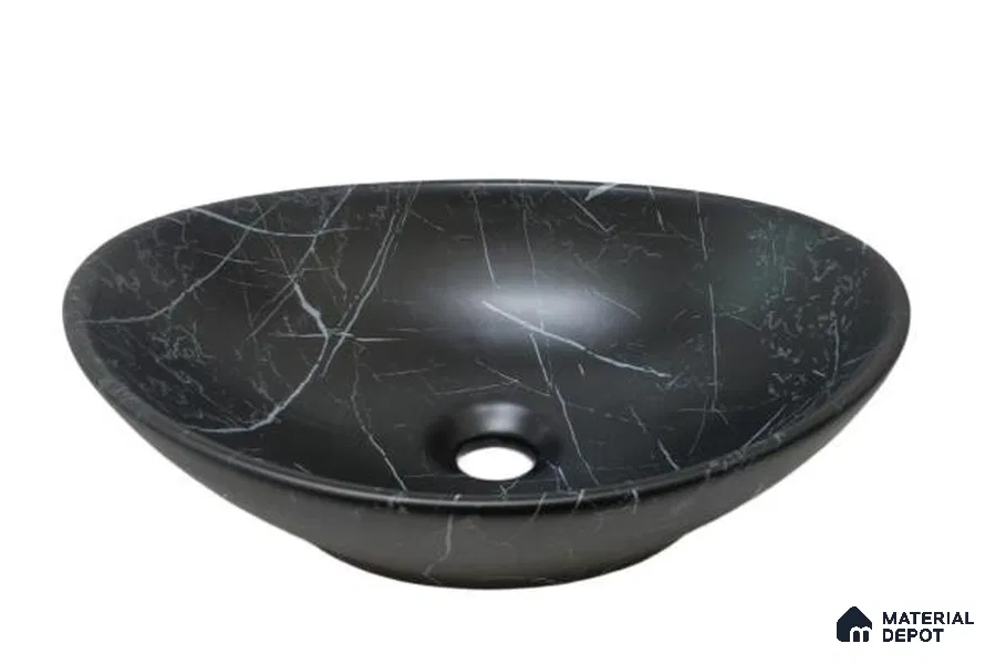 Veyora Sink BS 00147 Shadow Marble 330 x 406 x 130 mm Circular Ceramic Matte Finish Designer Basin - 130 mm | Suitable For Bathroom, Vanity & Utility Areas