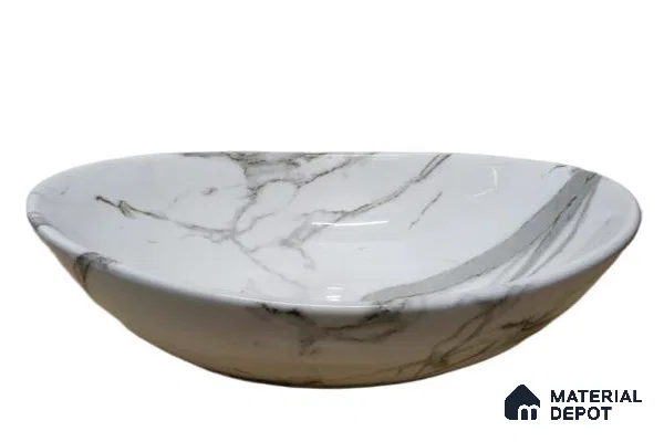 Veyora Sink BS 00144 Snow Vein 330 x 406 x 130 mm Circular Ceramic Glossy Finish Designer Basin - 130 mm | Suitable For Bathroom, Vanity & Utility Areas