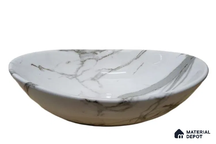 Veyora Sink BS 00144 Snow Vein 330 x 406 x 130 mm Circular Ceramic Glossy Finish Designer Basin - 130 mm | Suitable For Bathroom, Vanity & Utility Areas