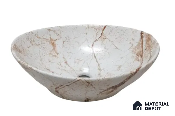 Veyora Sink BS 00146 Rust Vein 330 x 406 x 130 mm Circular Ceramic Glossy Finish Designer Basin - 130 mm | Suitable For Bathroom, Vanity & Utility Areas