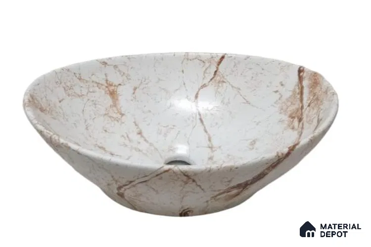 Veyora Sink BS 00146 Rust Vein 330 x 406 x 130 mm Circular Ceramic Glossy Finish Designer Basin - 130 mm | Suitable For Bathroom, Vanity & Utility Areas