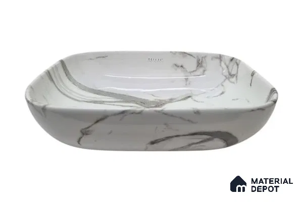 Veyora Sink BS 00133 Carrara Swirl 330 x 457 x 120 mm Rectangular Ceramic Glossy Finish Designer Basin - 120 mm | Suitable For Bathroom, Vanity & Utility Areas