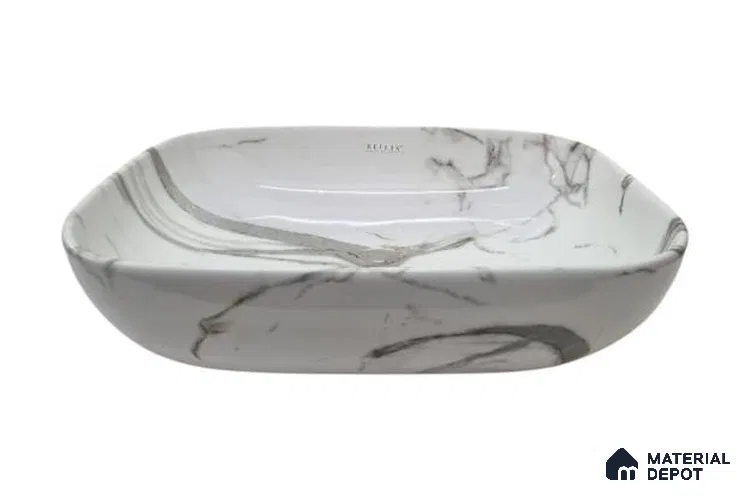 Veyora Sink BS 00133 Carrara Swirl 330 x 457 x 120 mm Rectangular Ceramic Glossy Finish Designer Basin - 120 mm | Suitable For Bathroom, Vanity & Utility Areas