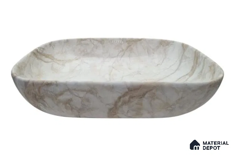 Veyora Sink BS 00134 Sand Marble 330 x 457 x 120 mm Circular Ceramic Glossy Finish Designer Basin - 120 mm | Suitable For Bathroom, Vanity & Utility Areas
