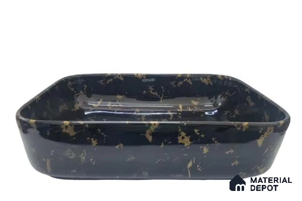 Veyora Sink BS 00135 Onyx Fleck 330 x 457 x 140 mm Rectangular Ceramic Glossy Finish Designer Basin - 140 mm | Suitable For Bathroom, Vanity & Utility Areas