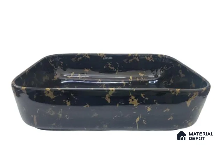 Veyora Sink BS 00135 Onyx Fleck 330 x 457 x 140 mm Rectangular Ceramic Glossy Finish Designer Basin - 140 mm | Suitable For Bathroom, Vanity & Utility Areas