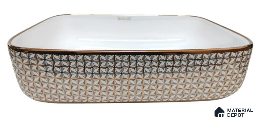 Veyora Sink BS 00125 Rose Trellis 330 x 457 x 140 mm Rectangular Ceramic Glossy Finish Designer Basin - 140 mm | Suitable For Bathroom, Vanity & Utility Areas