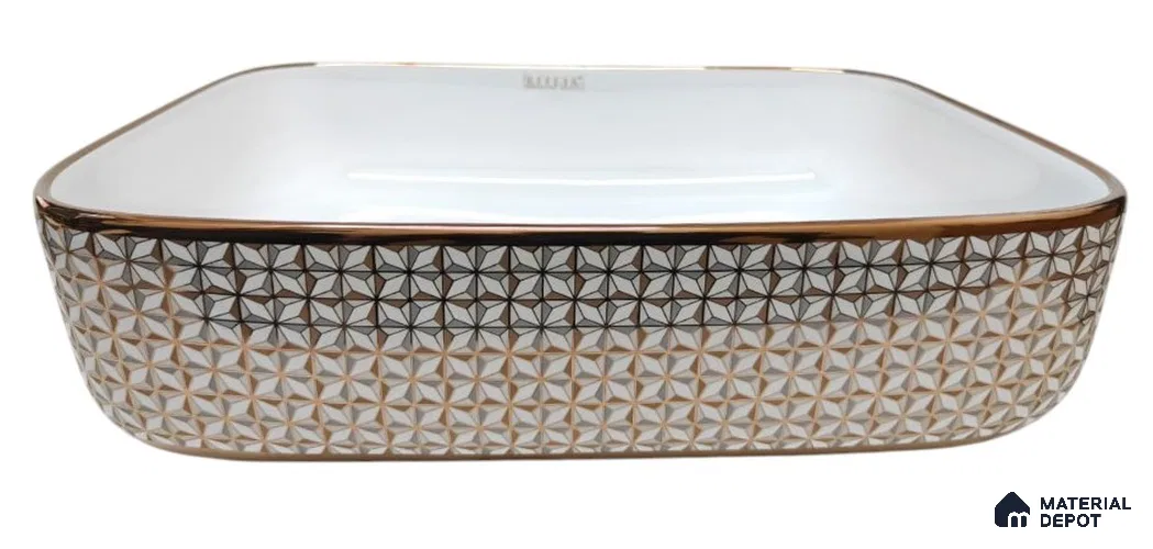 Veyora Sink BS 00125 Rose Trellis 330 x 457 x 140 mm Rectangular Ceramic Glossy Finish Designer Basin - 140 mm | Suitable For Bathroom, Vanity & Utility Areas