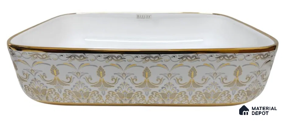 Veyora Sink BS 00126 Baroque Gold 330 x 457 x 140 mm Rectangular Ceramic Glossy Finish Designer Basin - 140 mm | Suitable For Bathroom, Vanity & Utility Areas