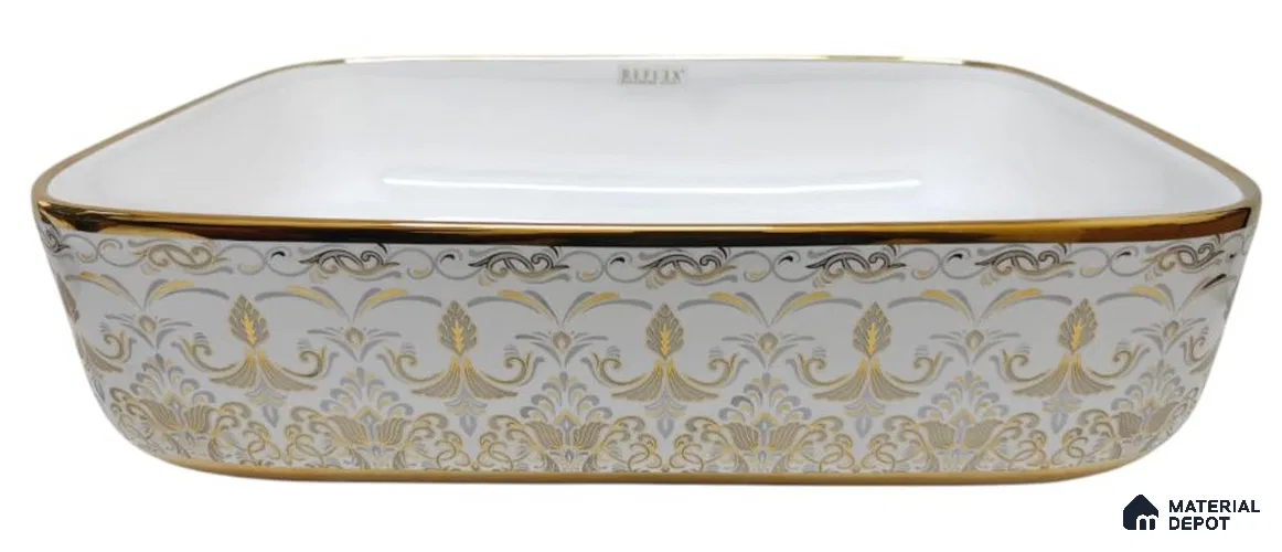 Veyora Sink BS 00126 Baroque Gold 330 x 457 x 140 mm Rectangular Ceramic Glossy Finish Designer Basin - 140 mm | Suitable For Bathroom, Vanity & Utility Areas