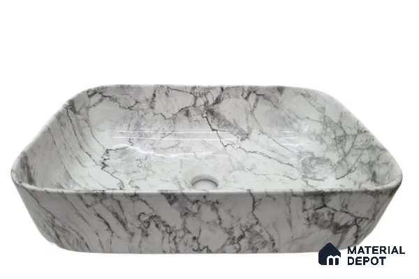 Veyora Sink BS 00139 Storm Marble 330 x 457 x 140 mm Rectangular Ceramic Glossy Finish Designer Basin - 140 mm | Suitable For Bathroom, Vanity & Utility Areas