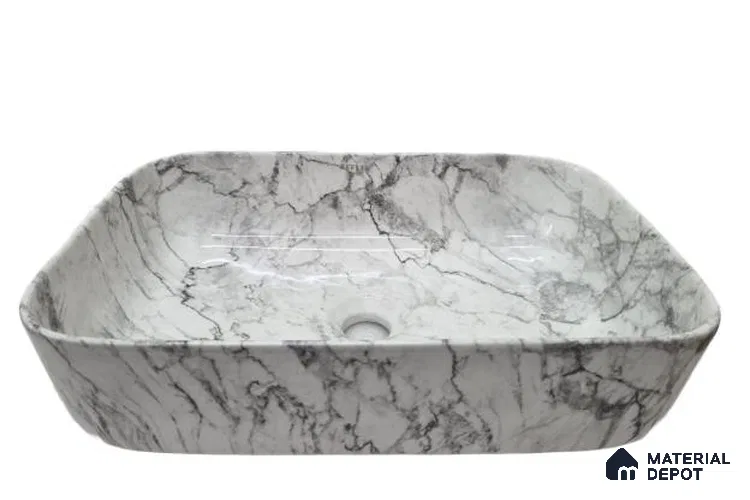 Veyora Sink BS 00139 Storm Marble 330 x 457 x 140 mm Rectangular Ceramic Glossy Finish Designer Basin - 140 mm | Suitable For Bathroom, Vanity & Utility Areas