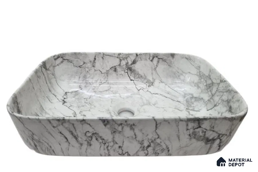 Veyora Sink BS 00139 Storm Marble 330 x 457 x 140 mm Rectangular Ceramic Glossy Finish Designer Basin - 140 mm | Suitable For Bathroom, Vanity & Utility Areas