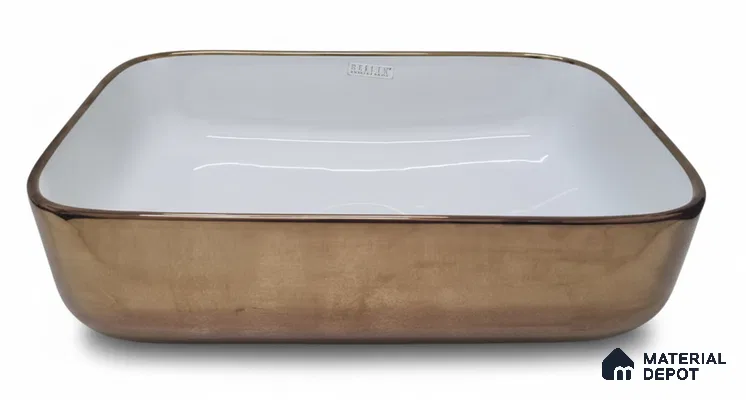 Veyora Sink BS 00122 Rose Lustre 330 x 457 x 140 mm Rectangular Ceramic Glossy Finish Designer Basin - 140 mm | Suitable For Bathroom, Vanity & Utility Areas